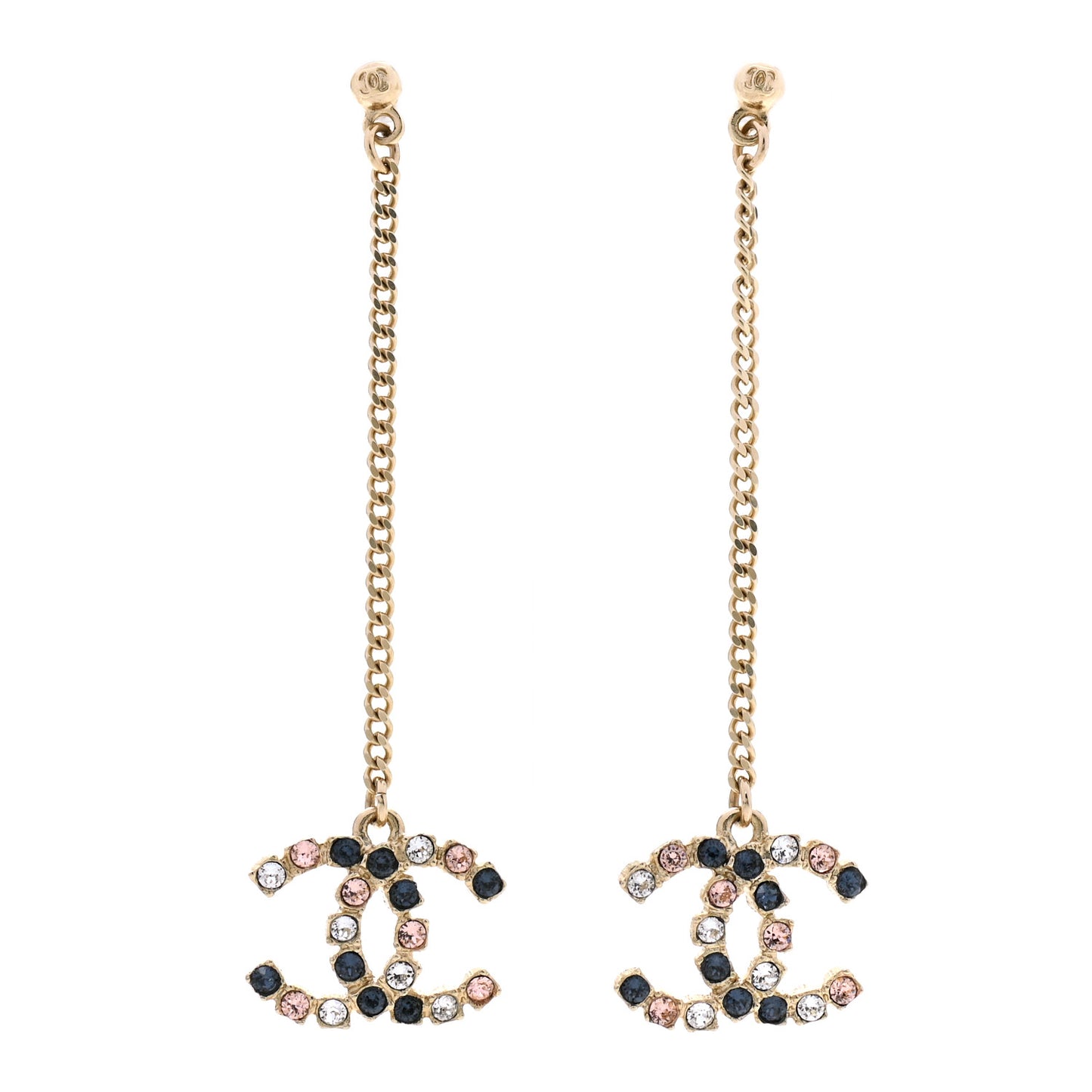 Crystal CC Drop Earrings Pink Grey Gold