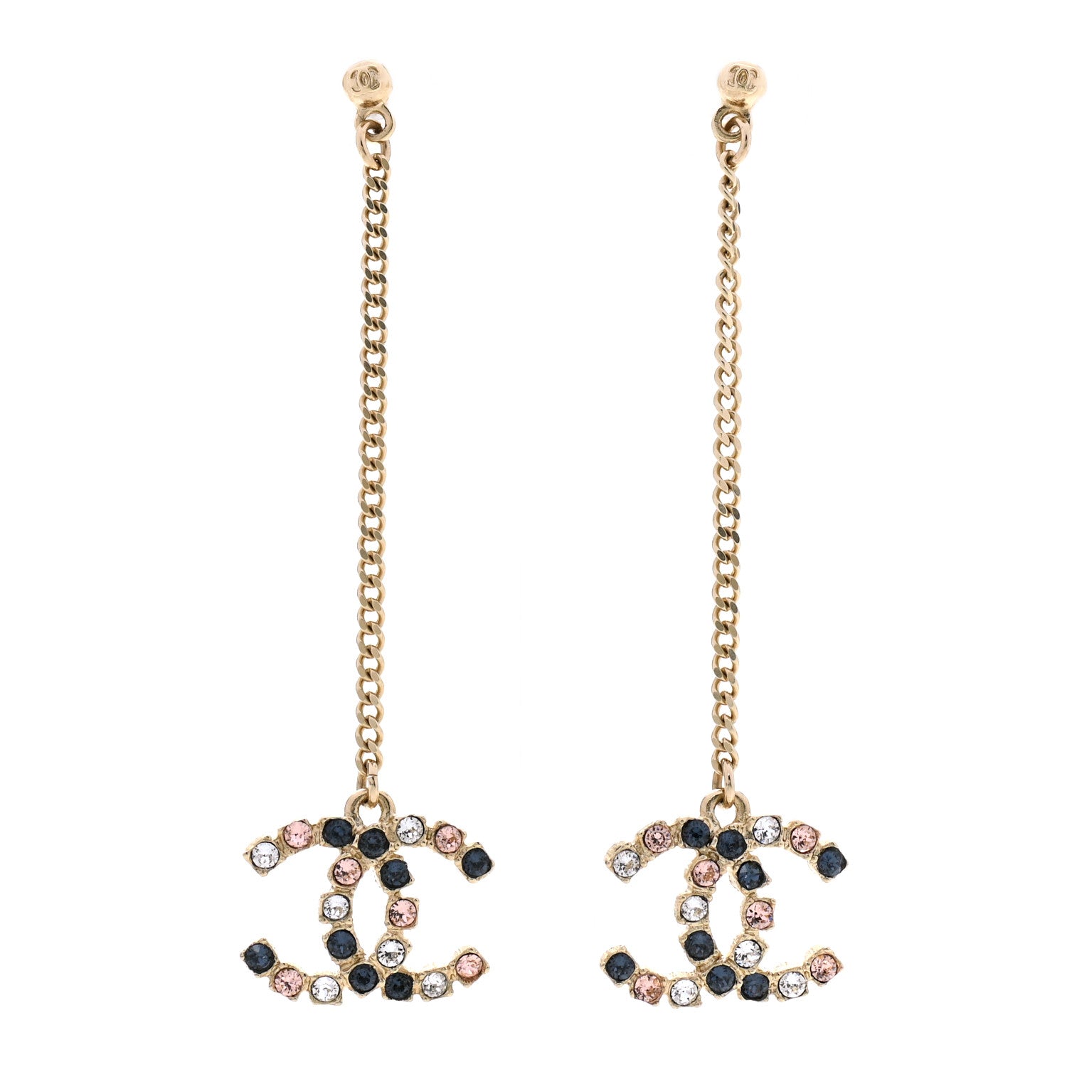 Chanel Crystal CC Drop Earrings Pink Grey Gold 1 of 5