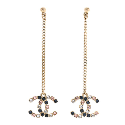 Chanel Crystal CC Drop Earrings Pink Grey Gold 1 of 5