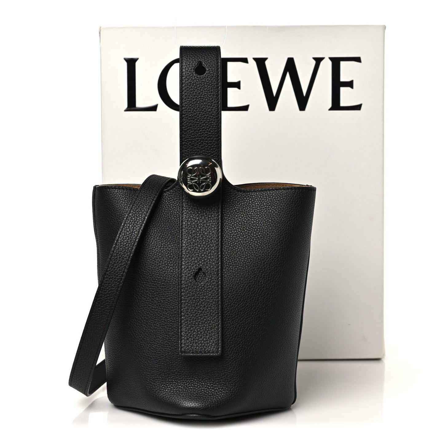 Soft Grained Calfskin Mini Pebble Bucket Bag Black