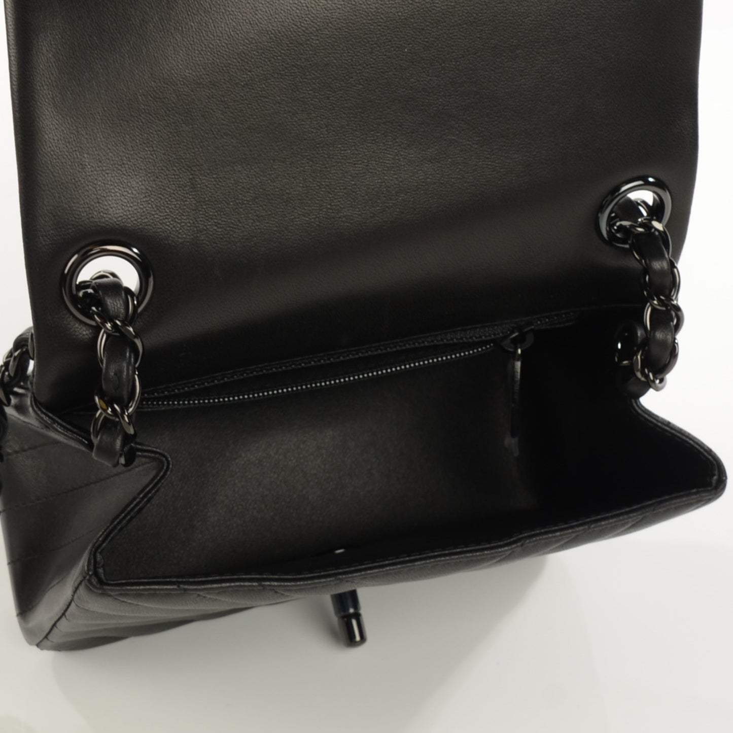 Lambskin Chevron Quilted Mini Square Flap So Black