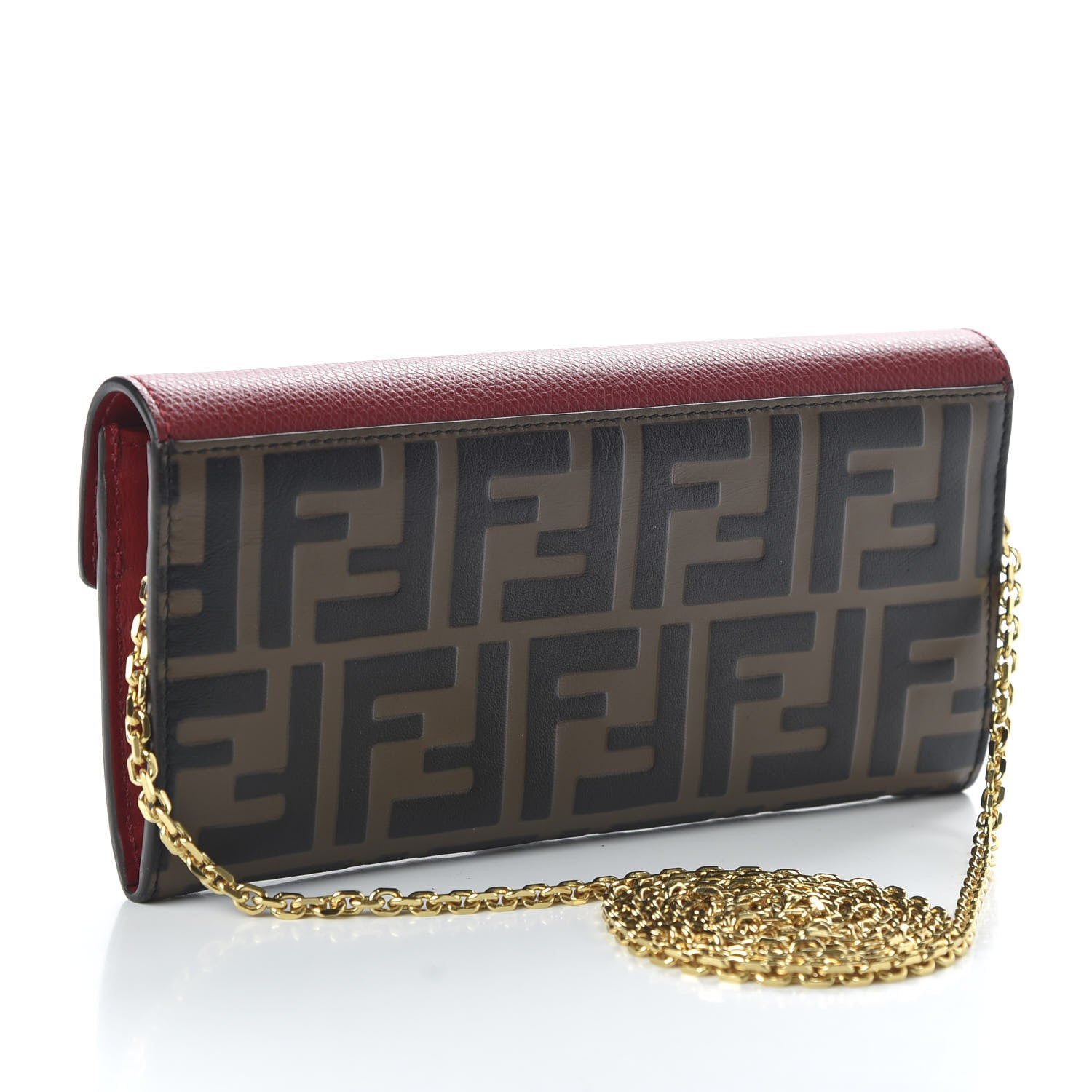 Fendi Vitello Cruise F is Fendi Bi-Color FF 1974 Embossed Continental Envelope Wallet On Chain Maya Black Fragola 3 of 11