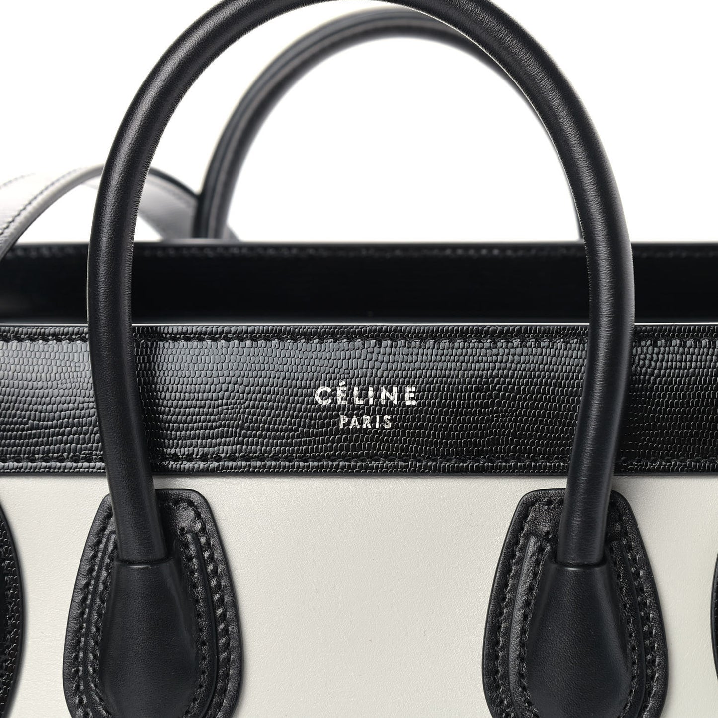 Smooth Calfskin Lizard Embossed Nano Luggage White Black