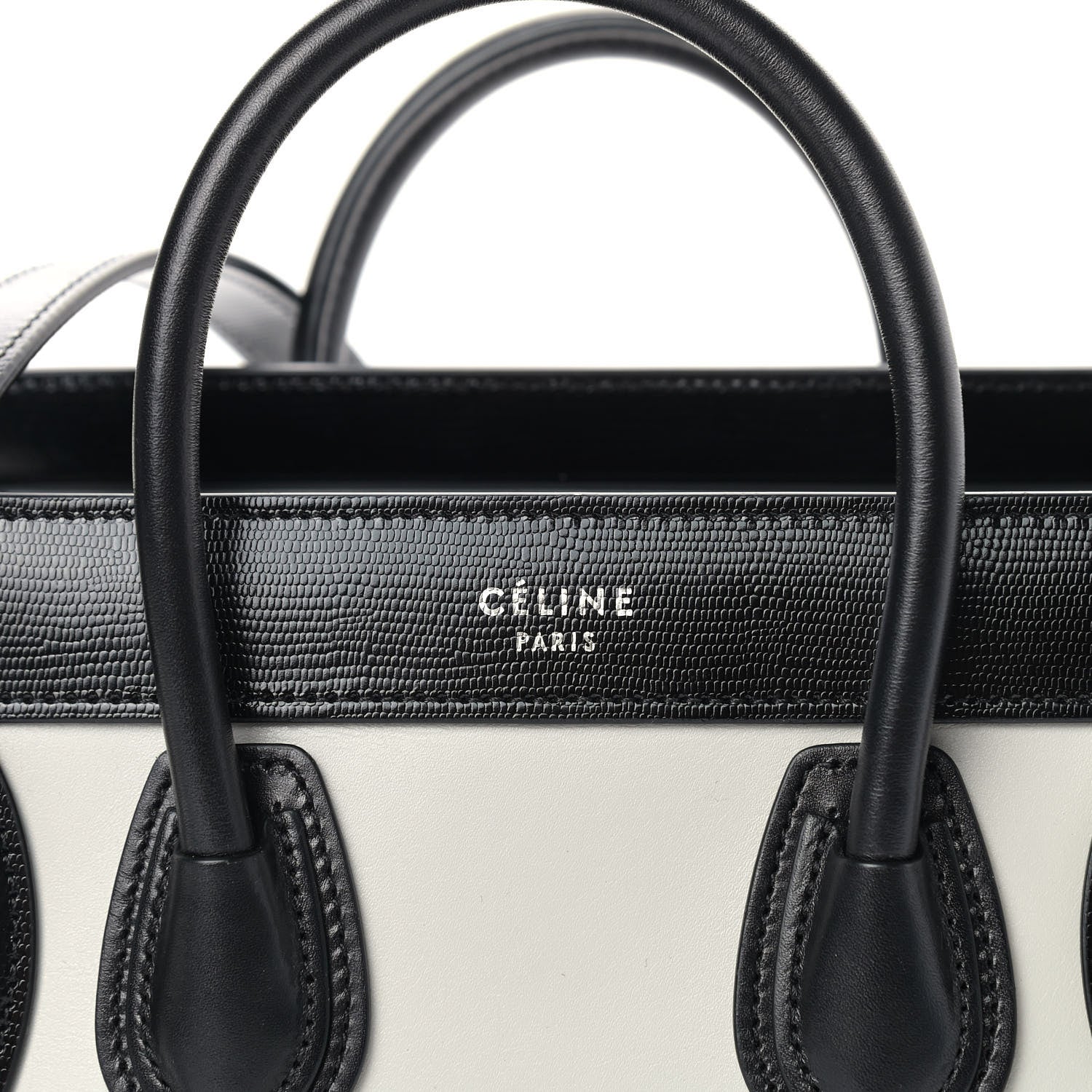Celine Smooth Calfskin Lizard Embossed Nano Luggage White Black 9 of 10