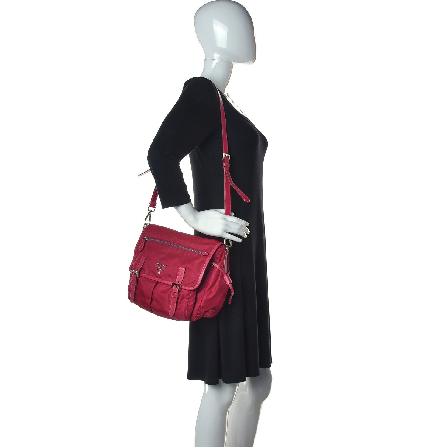 Prada Tessuto Nylon Saffiano Messenger Bag Fuxia 2 of 17