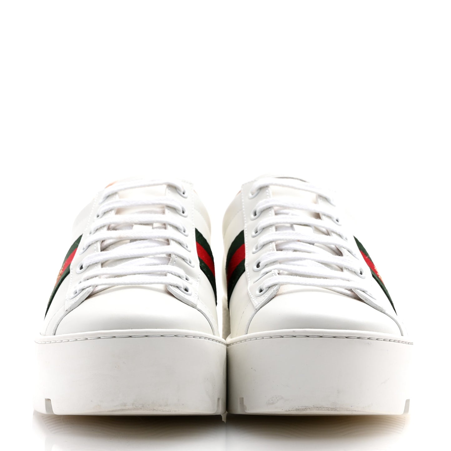 Calfskin Web Bee Embroidered Womens Ace Platform Sneakers 39 White
