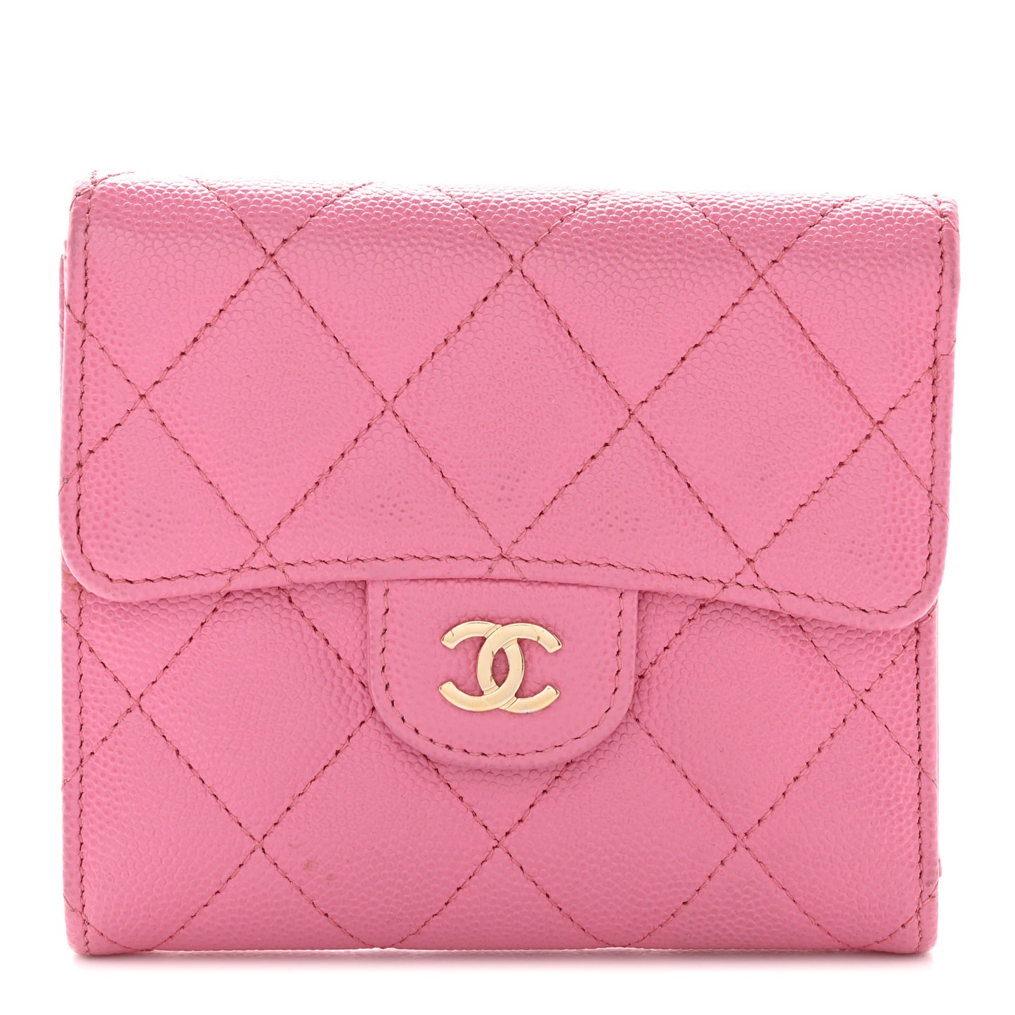 Caviar Quilted Compact Flap Wallet Pink