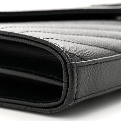 Saint Laurent Grain De Poudre Matelasse Chevron Monogram Monochrome Chain Wallet Black 10 of 12