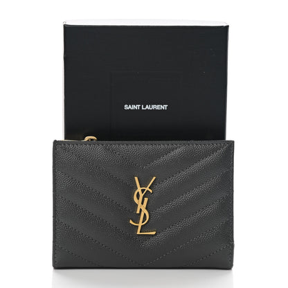 Saint Laurent Grain De Poudre Matelasse Chevron Monogram Zipped Two-Part Wallet Storm 8 of 8