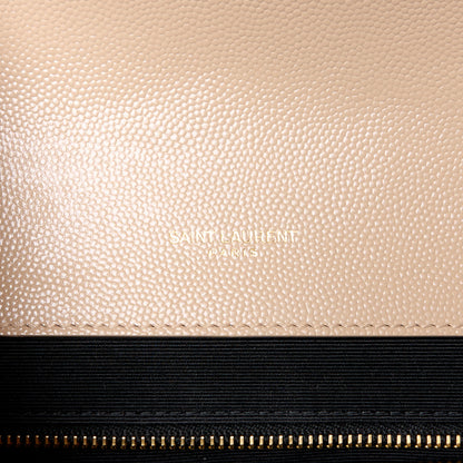 Saint Laurent Grain De Poudre Mixed Matelasse Large Triquilt Monogram Satchel Dark Beige 6 of 11