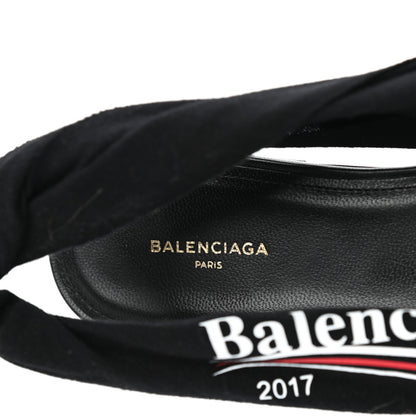 Balenciaga Jersey Crepe Political Campaign Logo Knife Pointed Slingback Flats 40 Black White Rouge 8 of 10