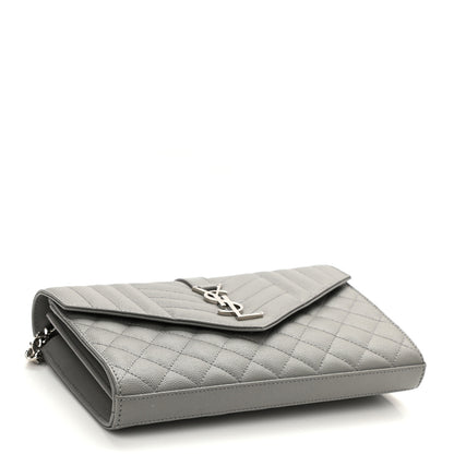 Saint Laurent Grain De Poudre Mixed Matelasse Triquilt Monogram Chain Wallet Fog 4 of 8