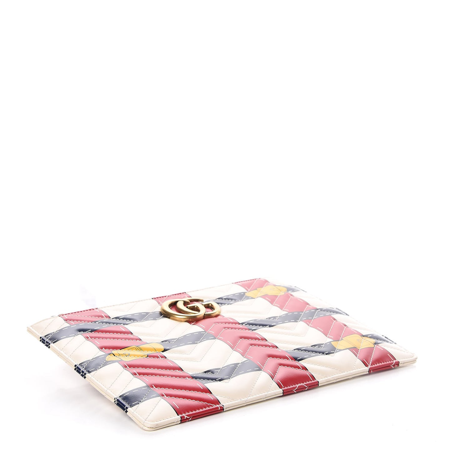 Calfskin Matelasse Trompe L'Oeil Print GG Marmont Zip Pouch White