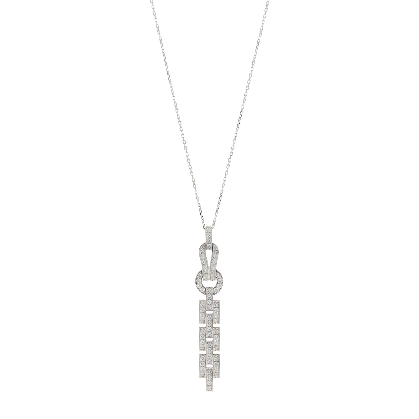 18K White Gold Diamond Agrafe Drop Pendant Necklace