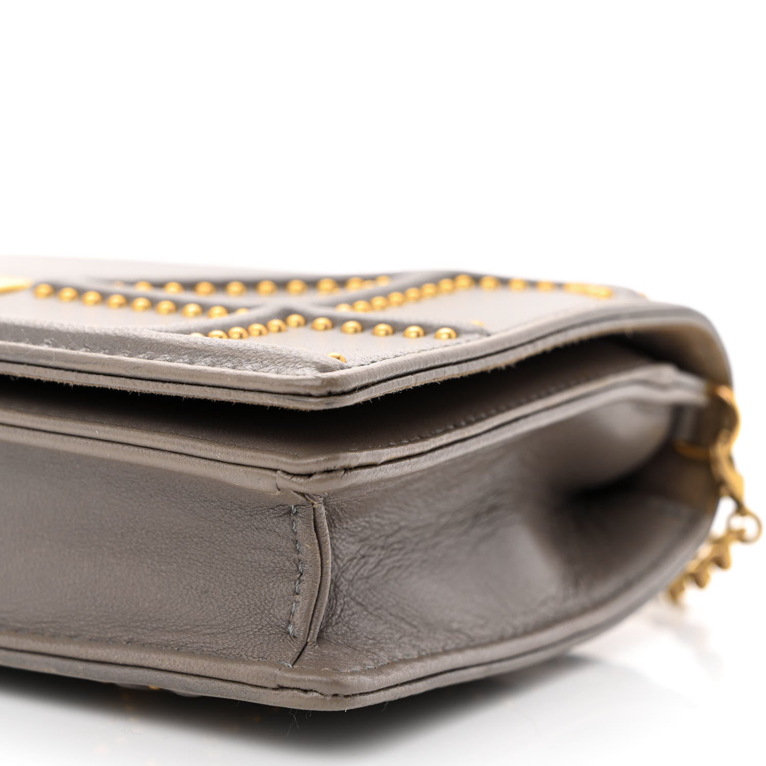Christian Dior Calfskin Studded Diorama Wallet on Chain Pouch Grey 10 of 10