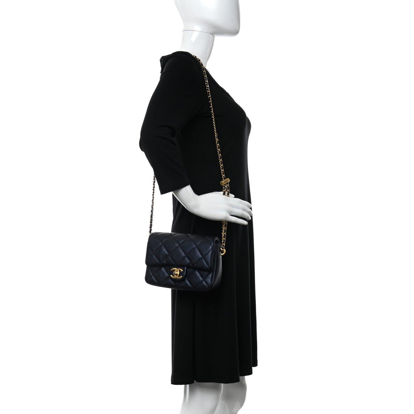 Iridescent Caviar Quilted Mini My Perfect Flap Dark Blue