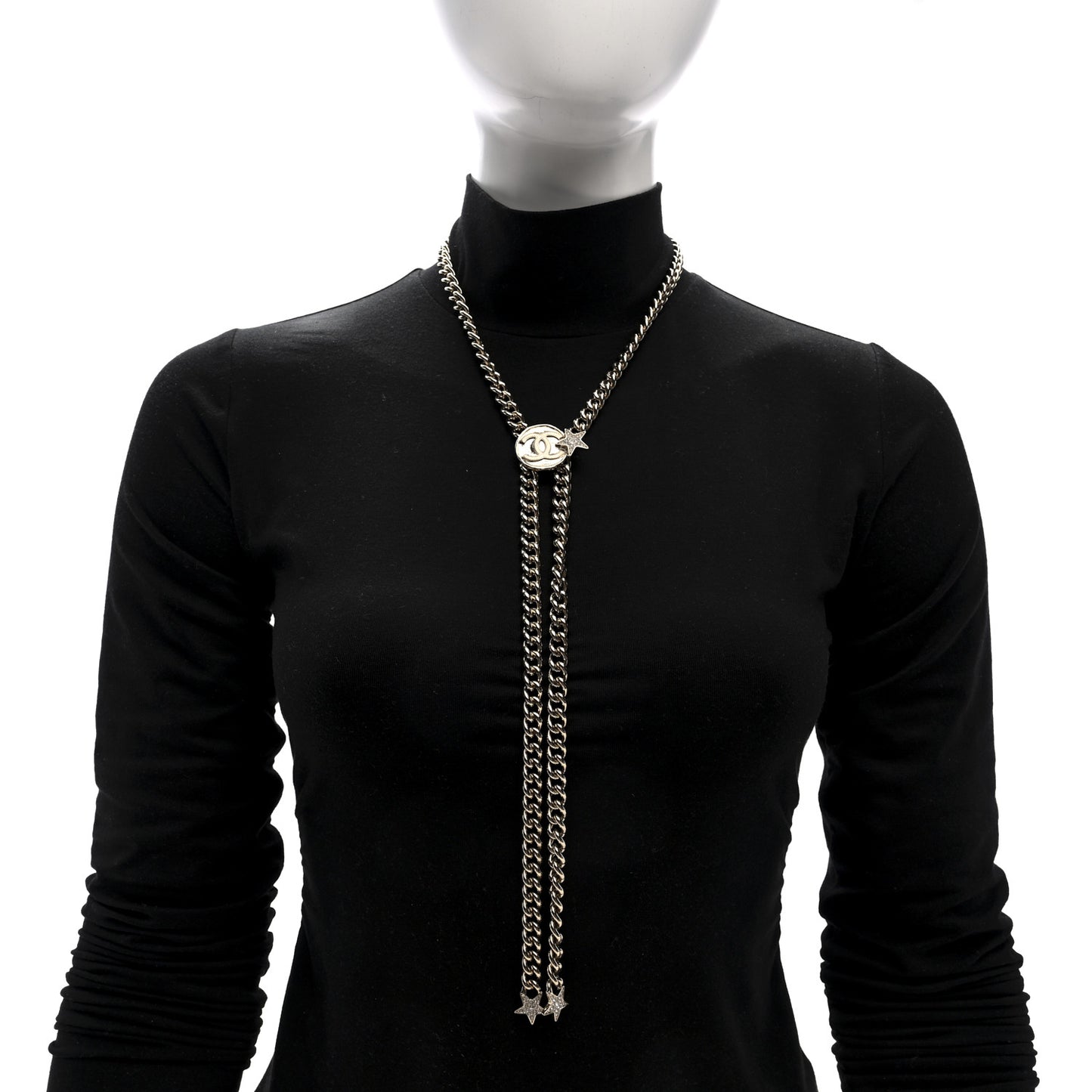 Metal Crystal Textured CC Star Chain Link Necklace Gold