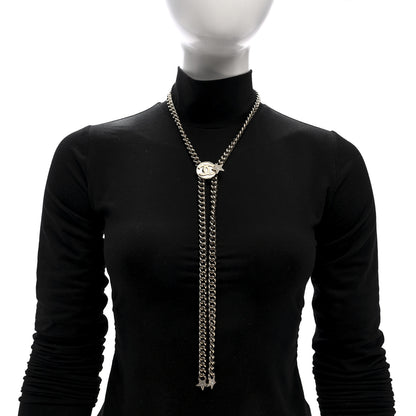 Chanel Metal Crystal Textured CC Star Chain Link Necklace Gold 2 of 5