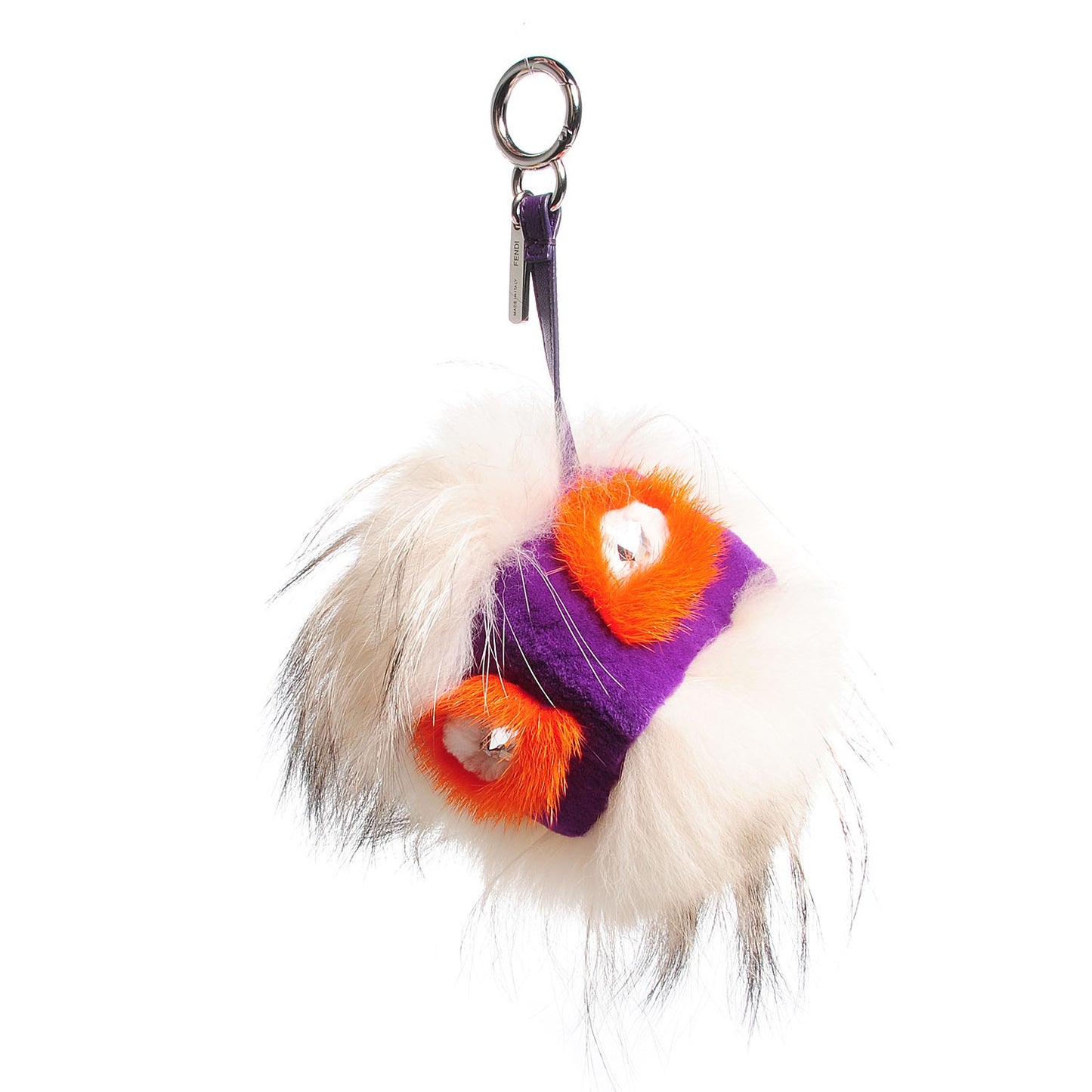 Fox Mink Rabbit Fur Sparkle Monster Bag Bug Charm Orange Multicolor