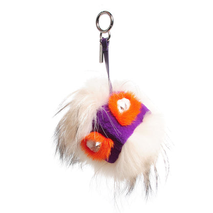 Fendi Fox Mink Rabbit Fur Sparkle Monster Bag Bug Charm Orange Multicolor 1 of 6