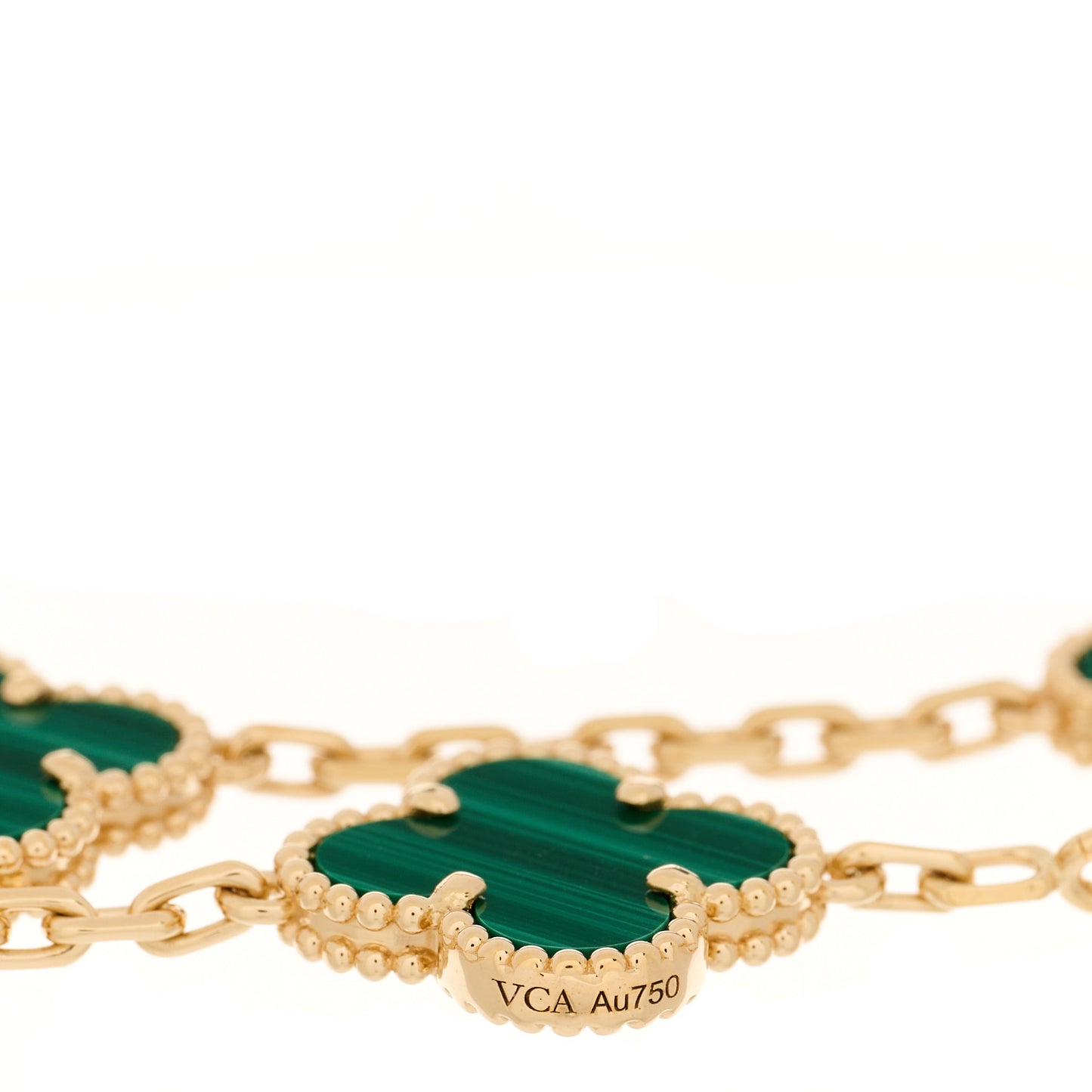 18K Yellow Gold Malachite 5 Motifs Vintage Alhambra Bracelet