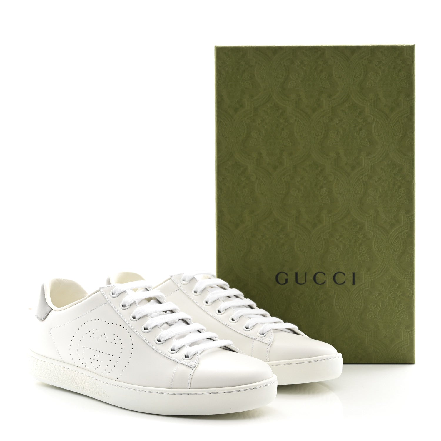 Gucci Calfskin Interlocking G Perforated Womens Ace Sneakers 38.5 White Grey Sky 10 of 10