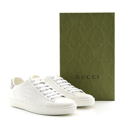 Gucci Calfskin Interlocking G Perforated Womens Ace Sneakers 38.5 White Grey Sky 10 of 10
