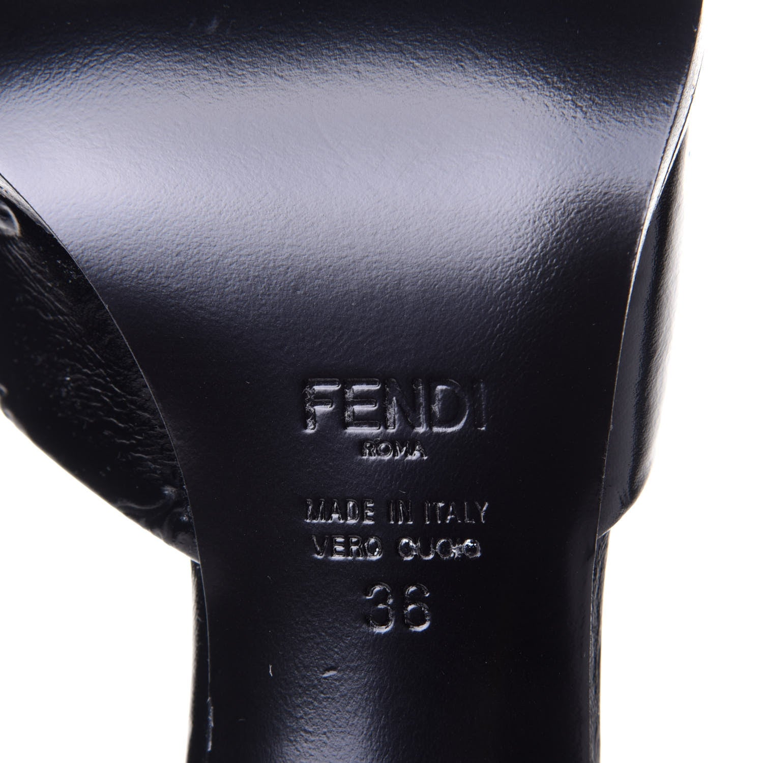 Fendi Vitello Karligraphy Embossed FFrame Ankle Strap Sandals 36 Black 8 of 10