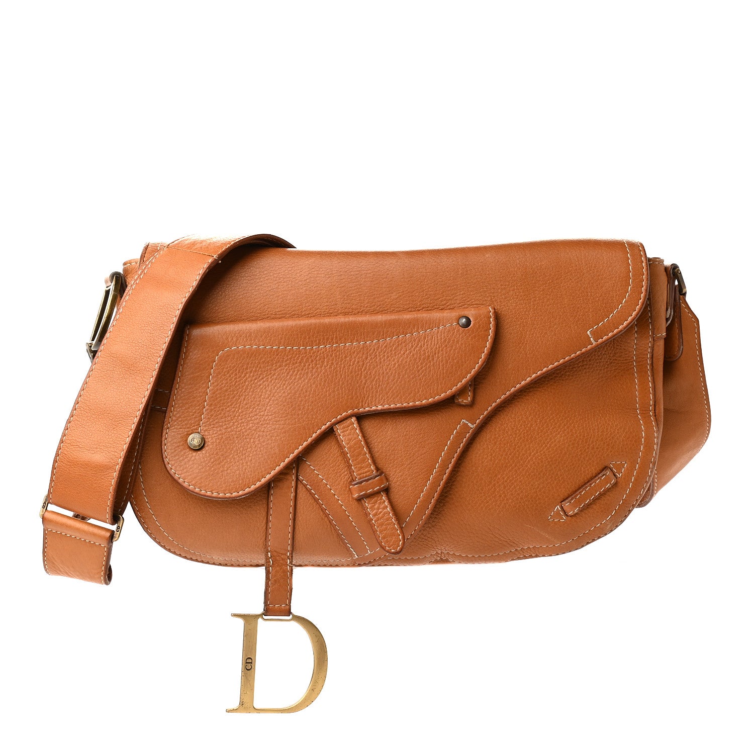 Christian Dior Grained Calfskin Saddle Pouch Brown 1 of 11