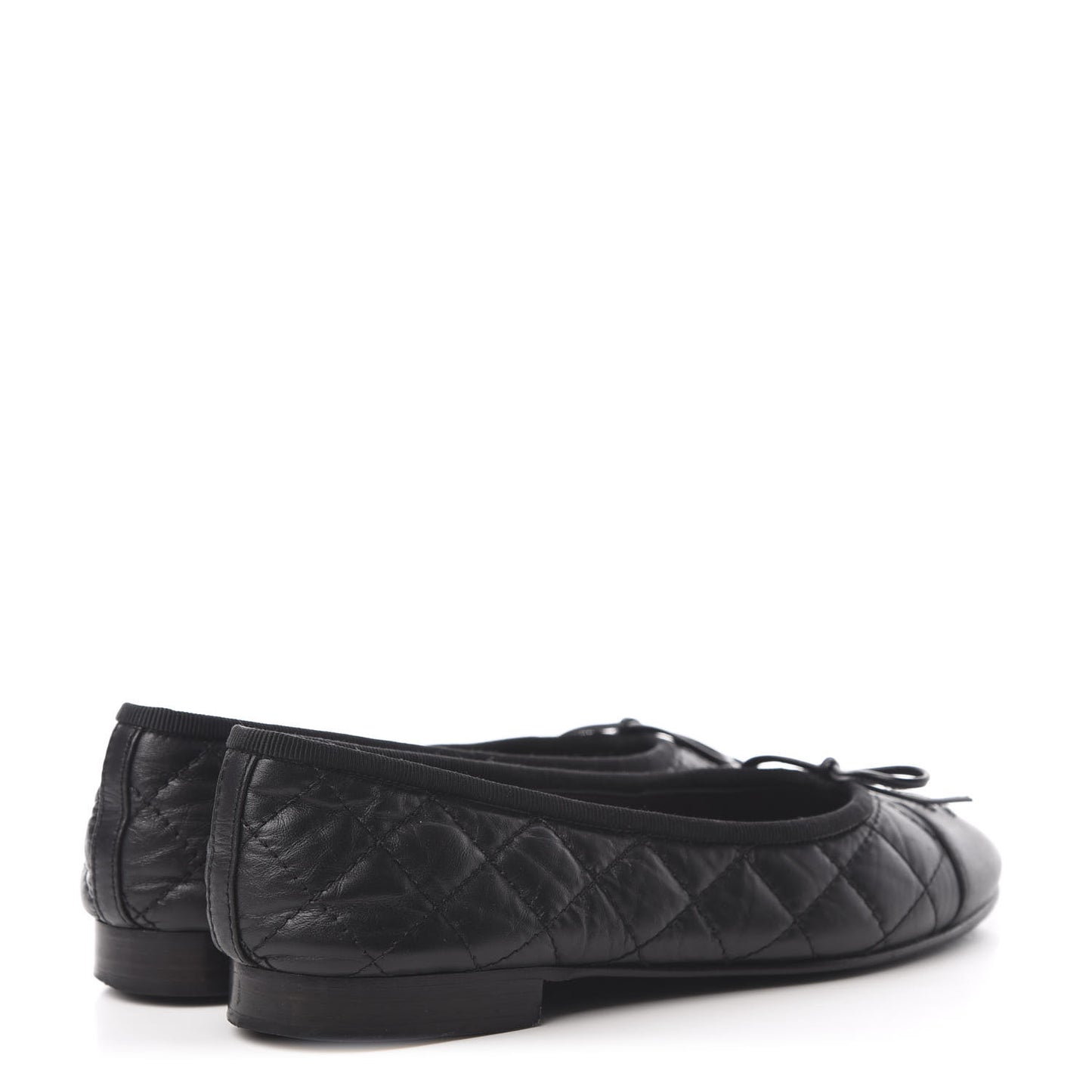 Aged Calfskin Quilted Cap Toe Ballerina Flats 35 Black