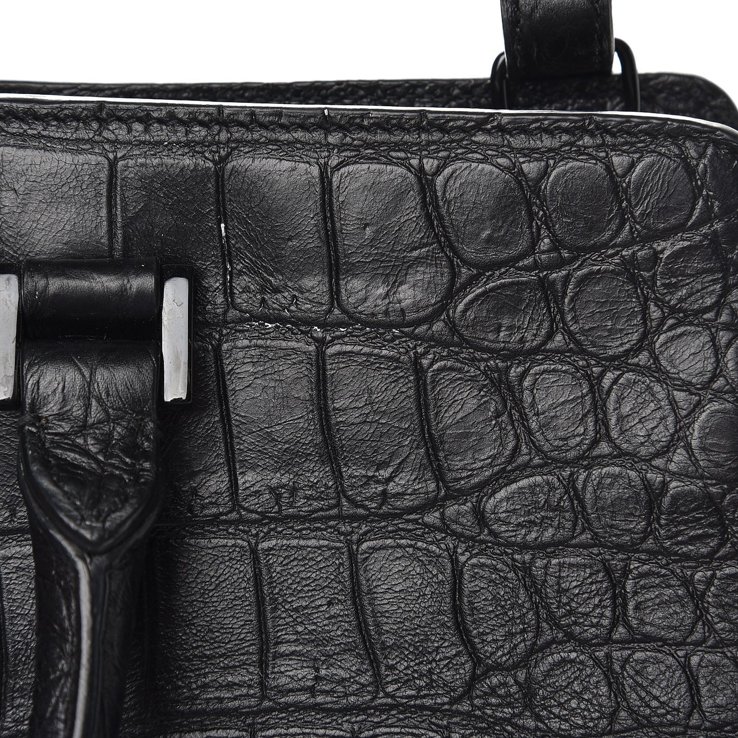Calfskin Crocodile Embossed Small Monogram Cabas Black