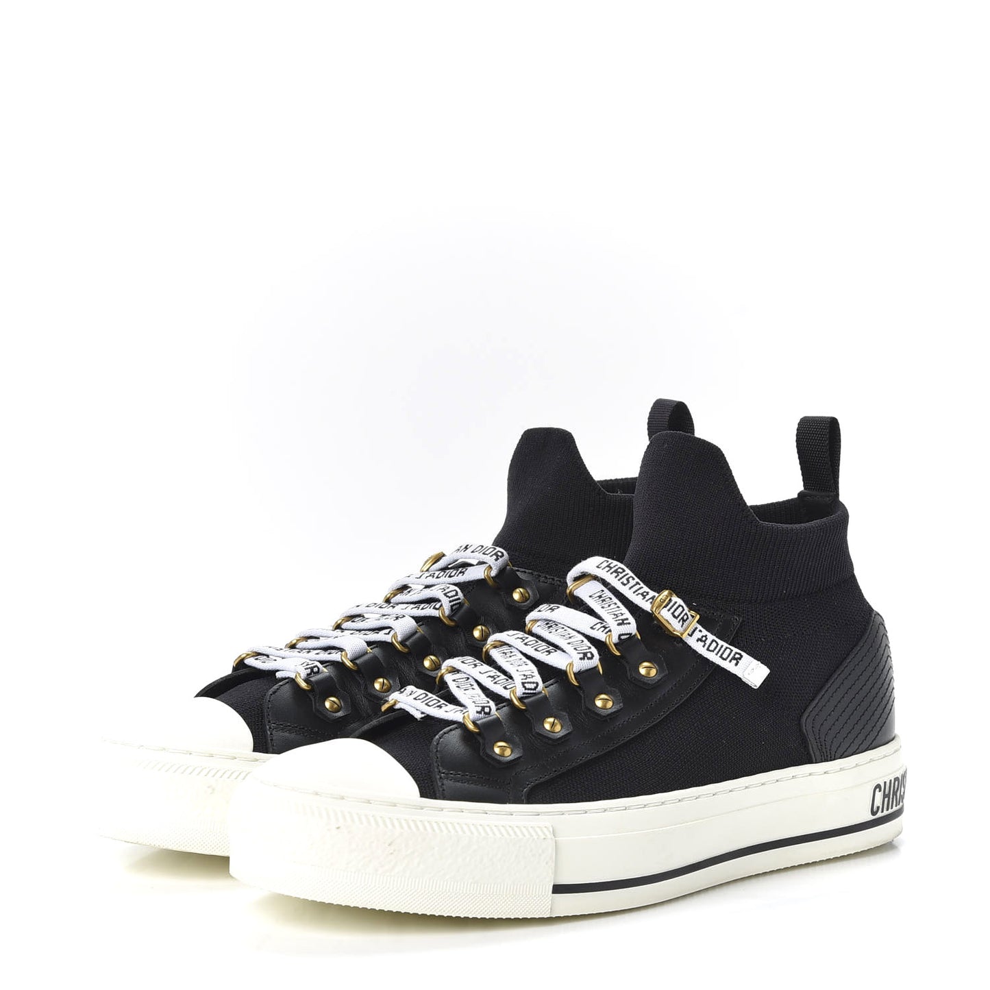 Technical Knit Calfskin Womens Walk'N'Dior High Top Sneakers 38.5 Black
