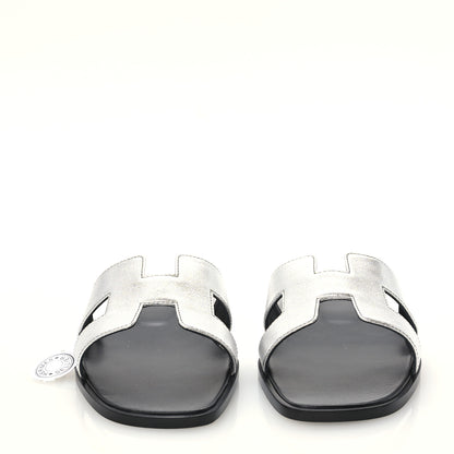 Hermes Metallic Chevre Oran Sandals 40.5 Gris Argente 3 of 10