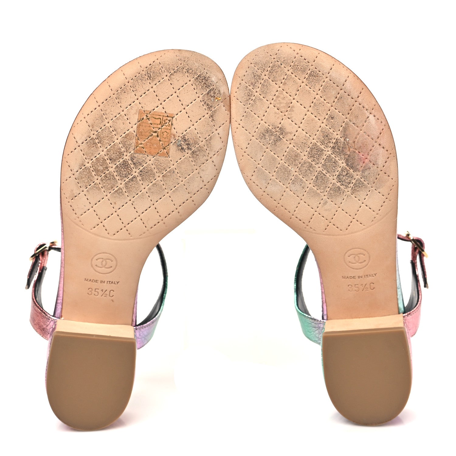 CHANEL マルチカラー クロスストラップ ミュール35.5 Chanel Goatskin Fantasy CC Pearl Thong Sandals 35.5 Multicolor