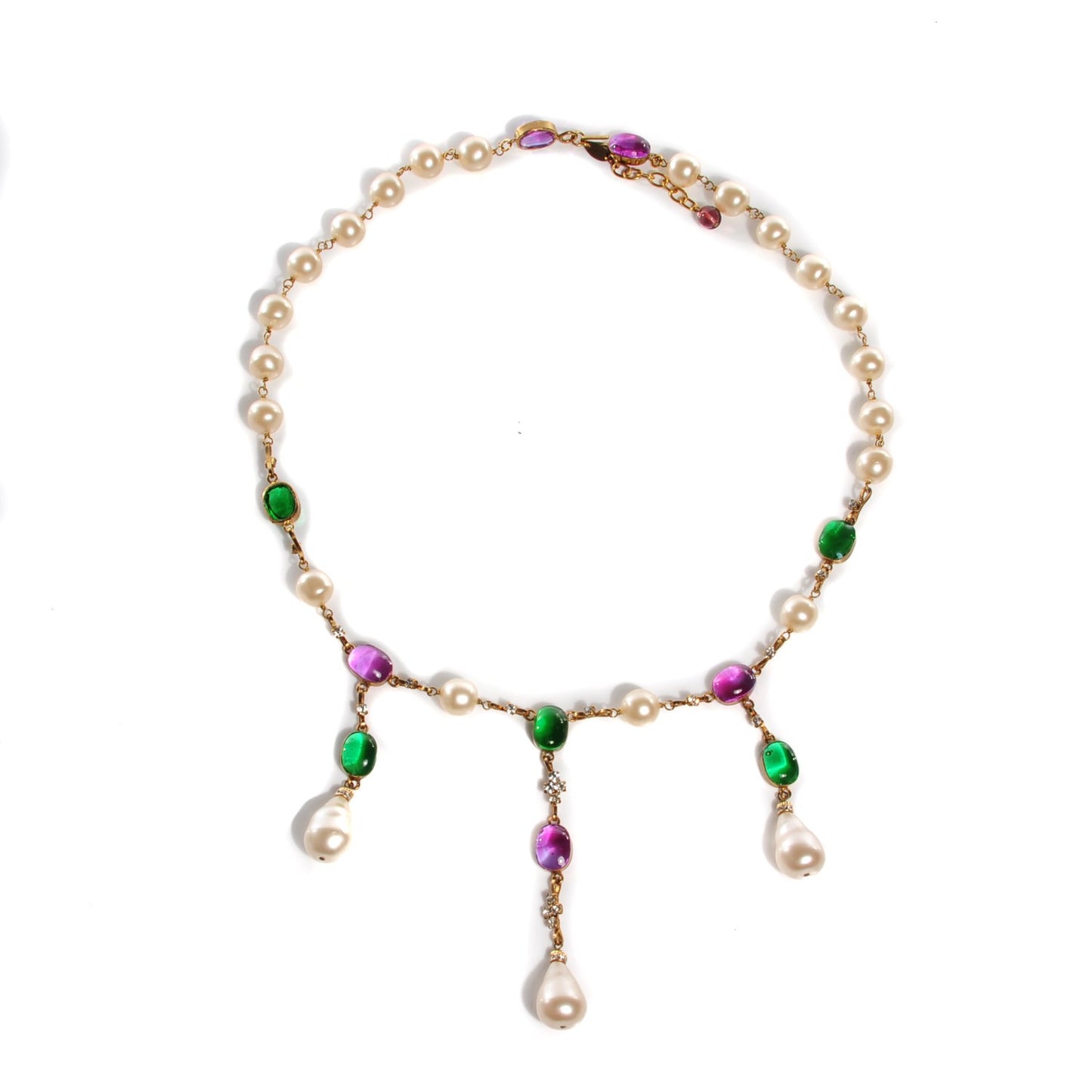 Gripoix Crystal Pearl Necklace Gold