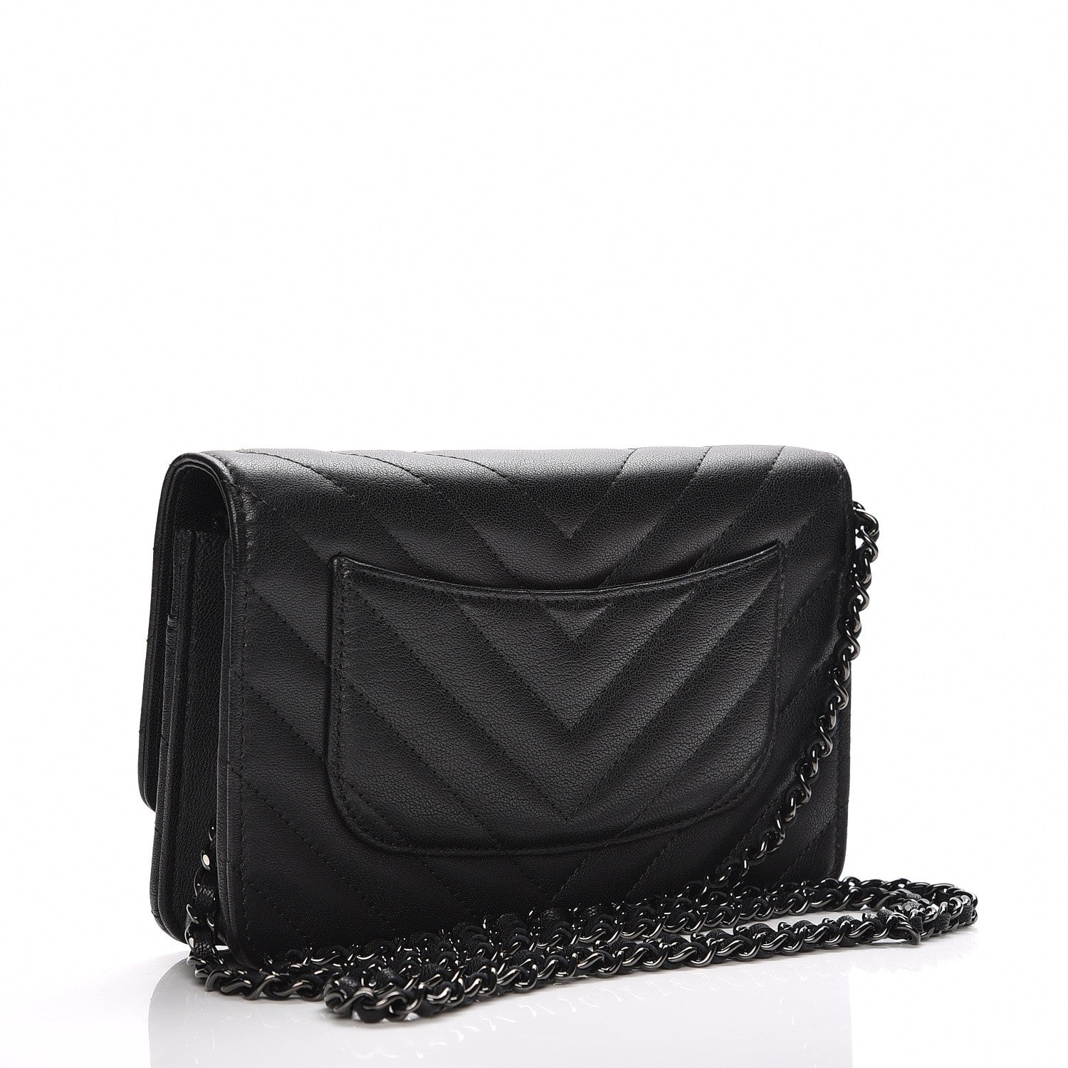 Chanel Sheepskin Chevron Reissue Wallet On Chain WOC So Black 3 of 9