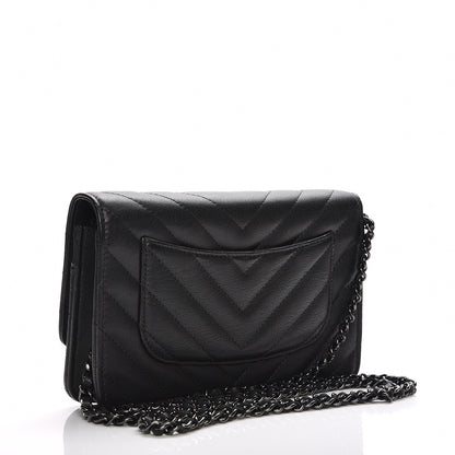 Chanel Sheepskin Chevron Reissue Wallet On Chain WOC So Black 3 of 9