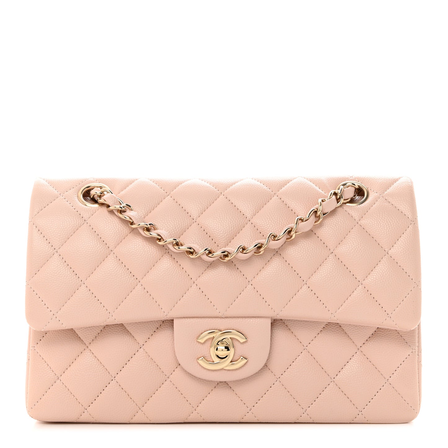 Caviar Quilted Small Double Flap Light Pink