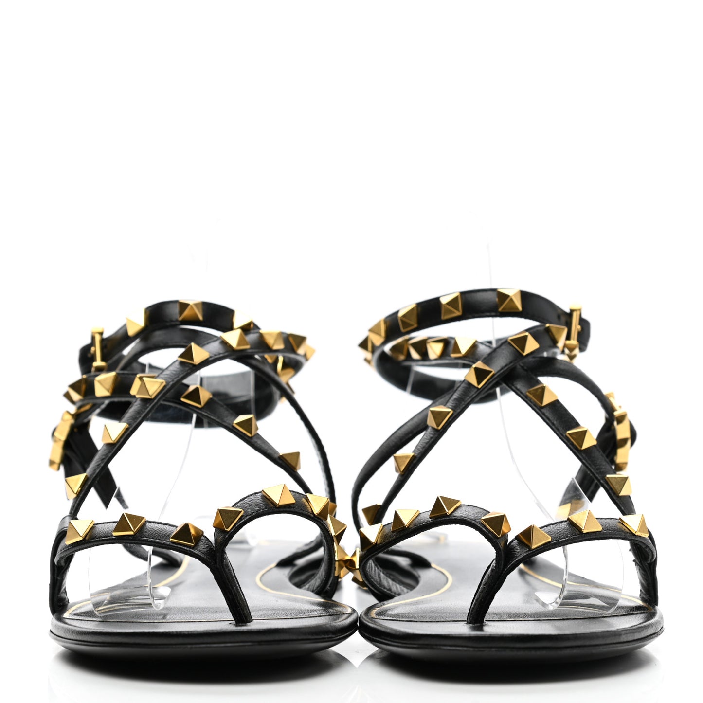 Nappa Rockstud Flair Ankle Wrap Flat Sandals 39 Black