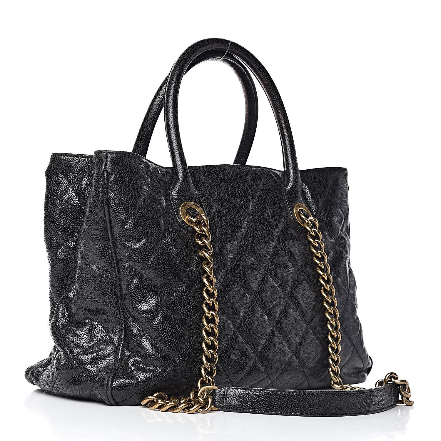Chanel Glazed Caviar Quilted Small Shiva Tote Black 3 of 11