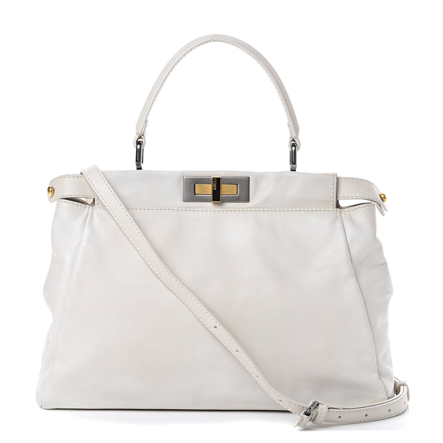 Vitello Suede Medium Peekaboo Iconic Satchel White