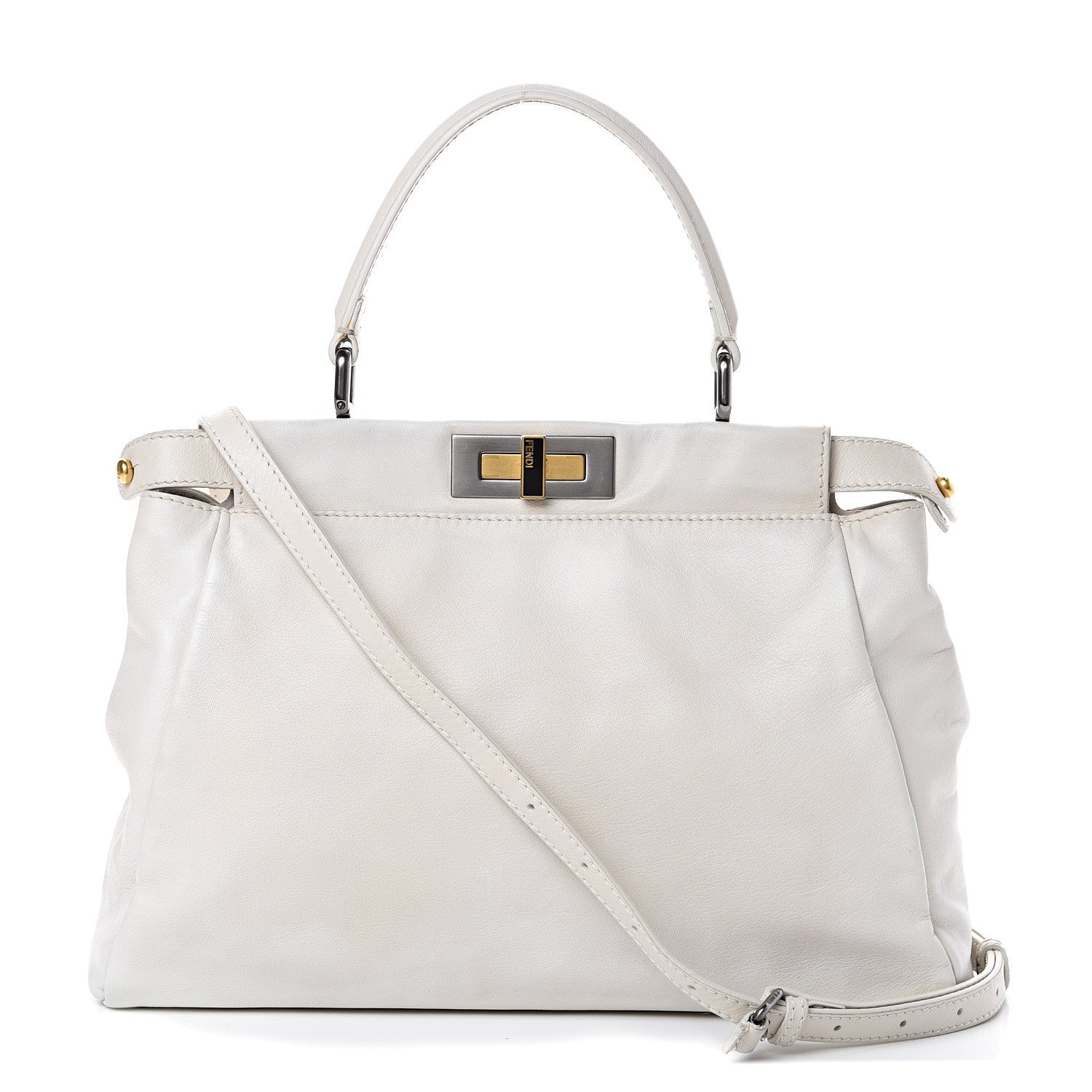 Fendi Vitello Suede Medium Peekaboo Iconic Satchel White 1 of 12