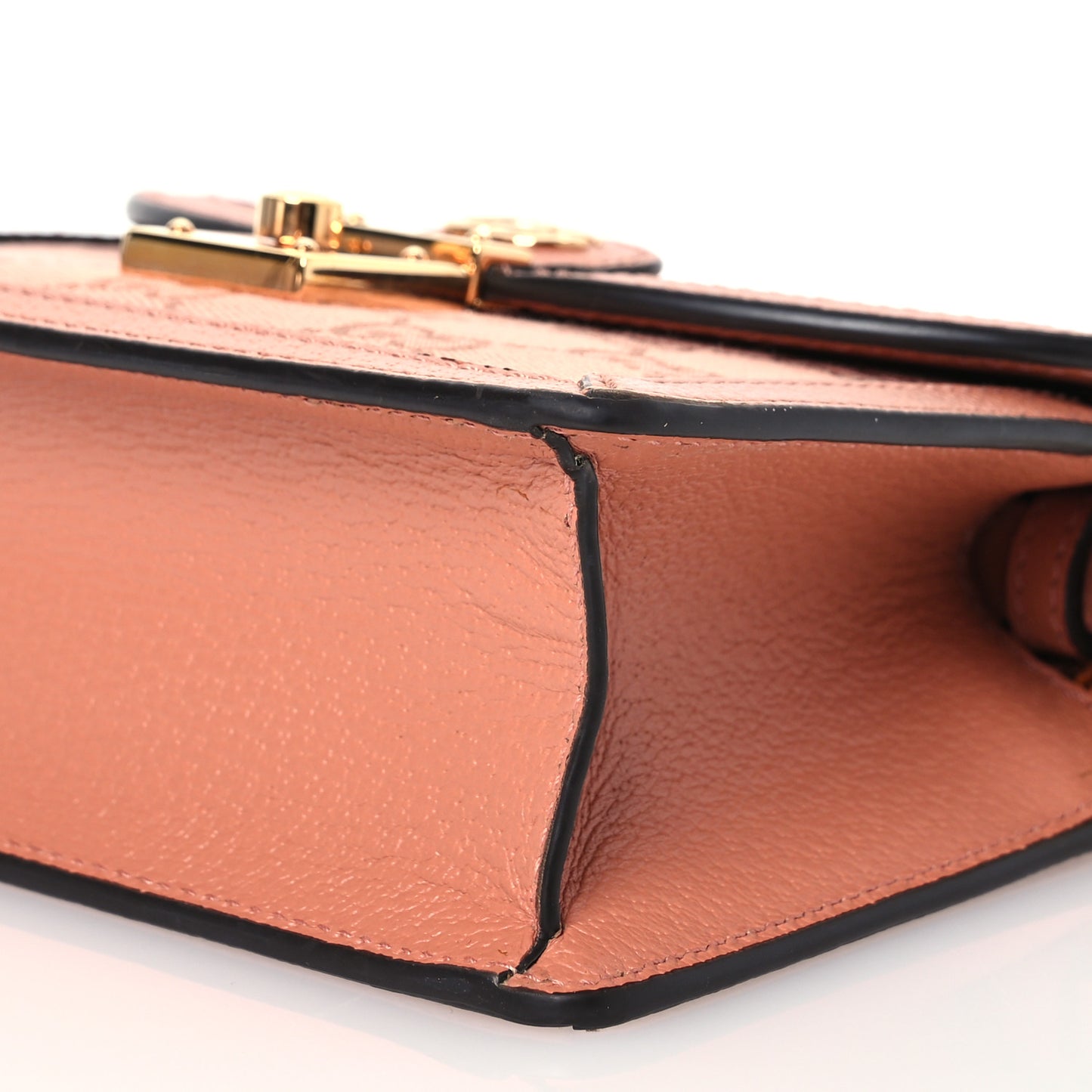 GG Monogram Textured Dollar Calfskin Mini Ophidia Padlock Top Handle Chain Shoulder Bag Cloche Rose Pink