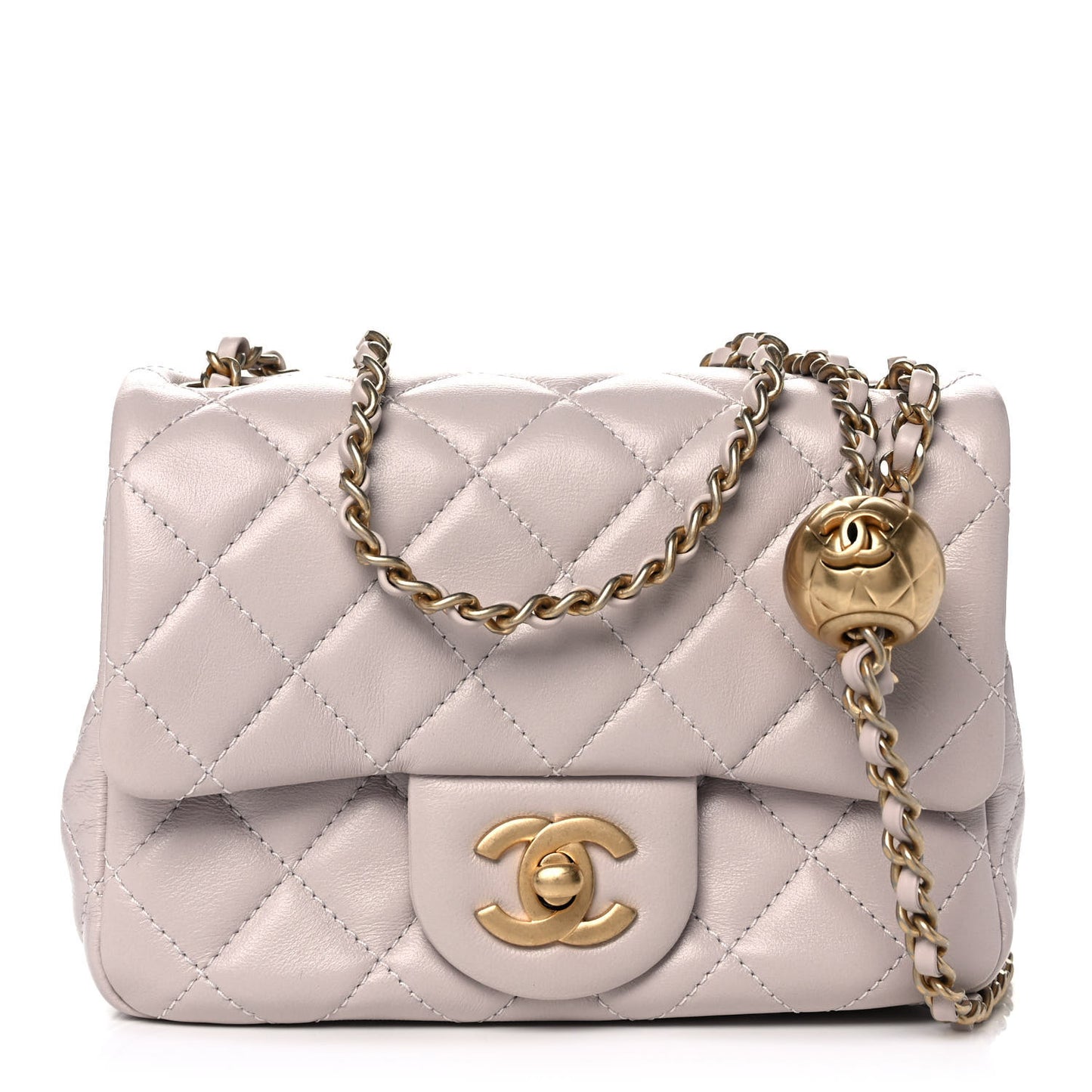 Lambskin Quilted Mini Pearl Crush Flap Light Purple