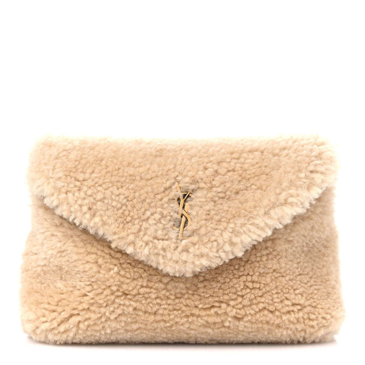 Shearling Quilted Monogram Loulou Puffer Pouch Clutch Natural Beige Brick