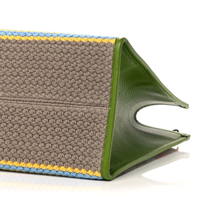 Gucci Fabric Embroidered Square G Forte Dei Marmi Striped Tote Bag Green Yellow 10 of 12