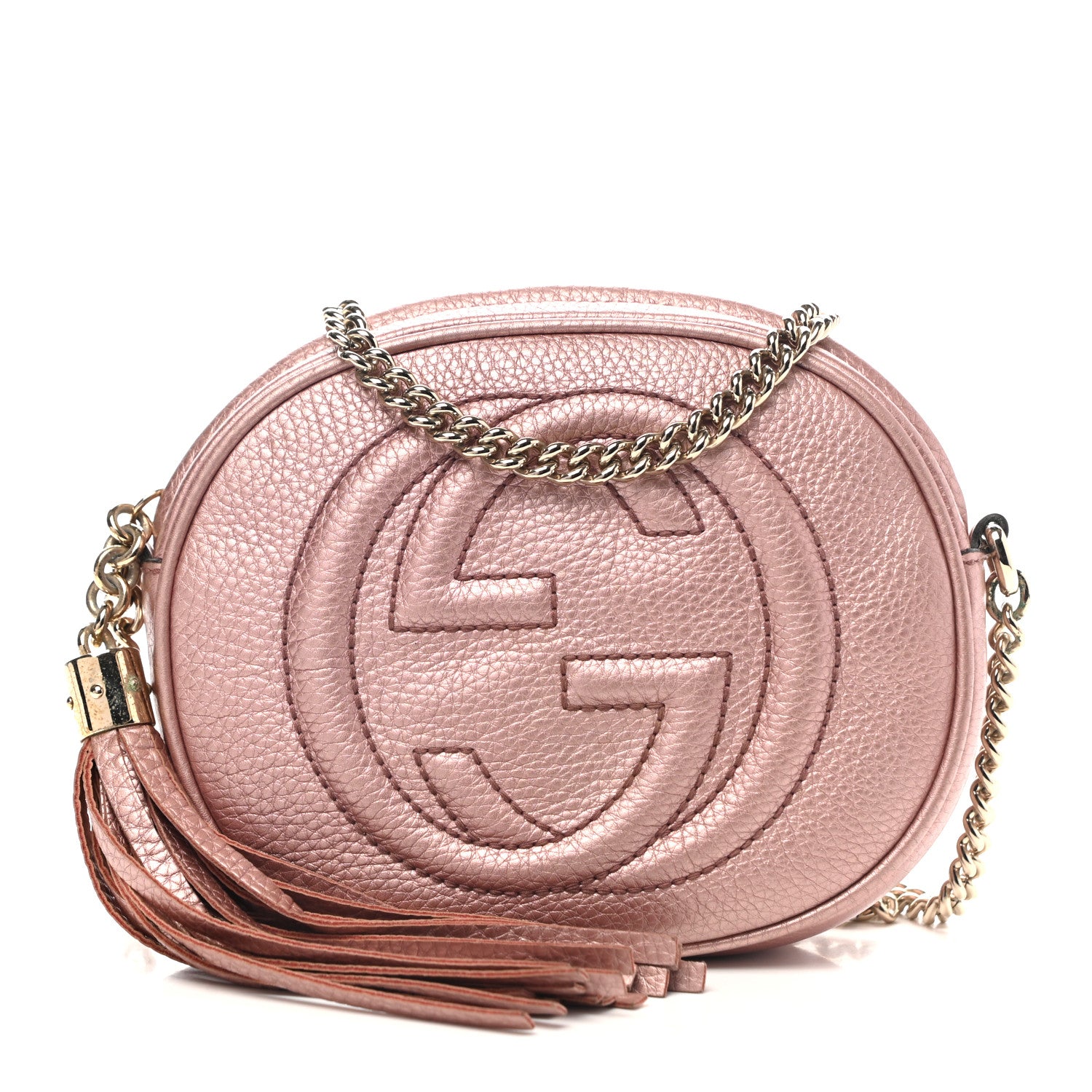 Gucci Metallic Pebbled Calfskin Mini Soho Chain Bag Pink 1 of 9