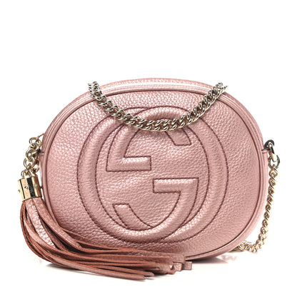 Gucci Metallic Pebbled Calfskin Mini Soho Chain Bag Pink 1 of 9