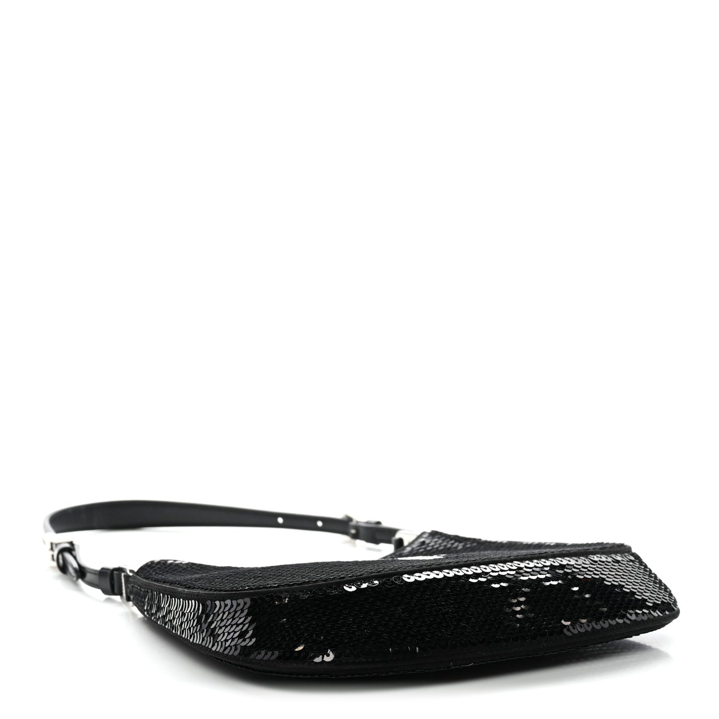 Paillettes Sequin Logo Cleo Adjustable Strap Shoulder Bag Black White
