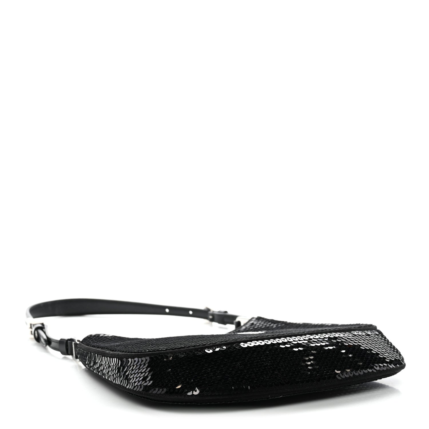 Prada Paillettes Sequin Logo Cleo Adjustable Strap Shoulder Bag Black White 4 of 10